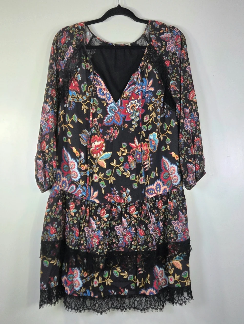 ALICE + OLIVIA LAKITA FLORAL LACE TUNIC DRESS.